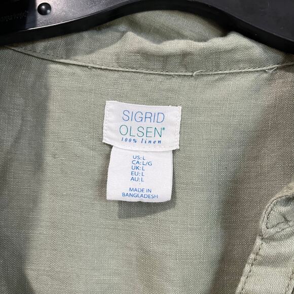 Sigrid Olsen 100% Linen Shirt Size L Green Button Up Coastal Grandma Chic - Picture 3 of 7